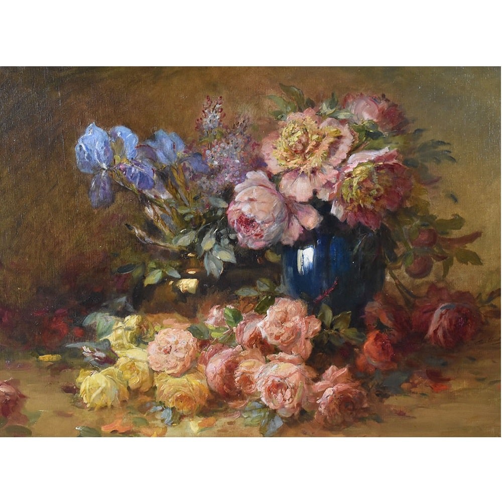 QF594 1 antique floral painting flower oil painting still life XIX century.jpg